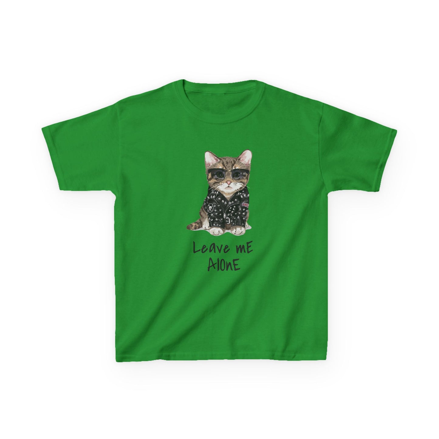 Cat Lover Kids Tee - "Leave Me Alone" Shirt, Funny Kids Apparel, Gift for Cat Lovers, Cute Cat Shirt for Kids, Animal Lover T-Shirt Irish Green