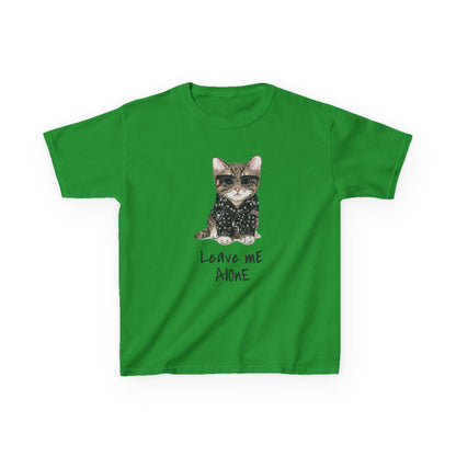 Cat Lover Kids Tee - "Leave Me Alone" Shirt, Funny Kids Apparel, Gift for Cat Lovers, Cute Cat Shirt for Kids, Animal Lover T-Shirt Irish Green