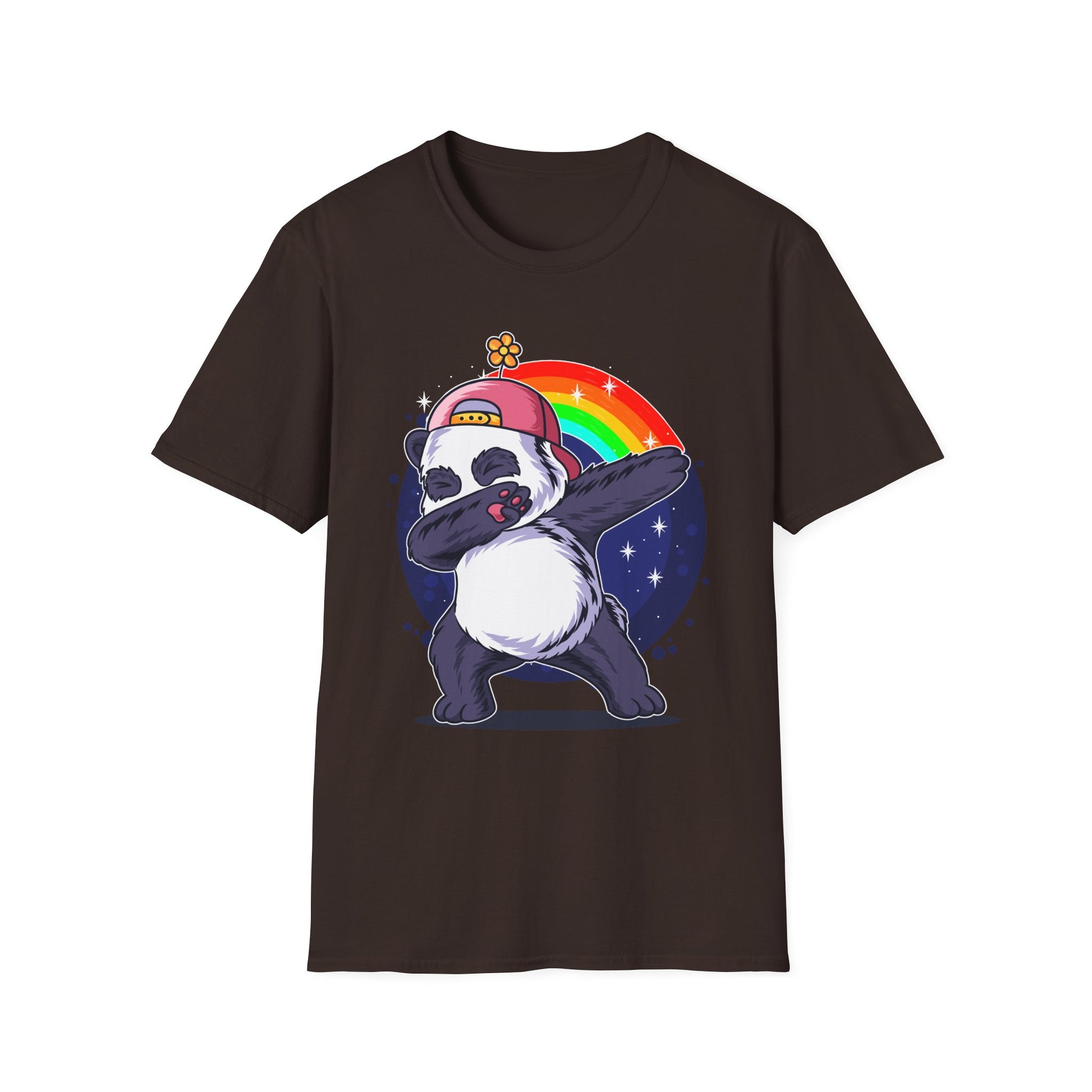 Rainbow Panda Unisex Softstyle T-Shirt, Cute Panda Tee, Gift for Animal Lovers, Fun Casual Wear, Birthday Present, Streetwear Fashion Dark Chocolate