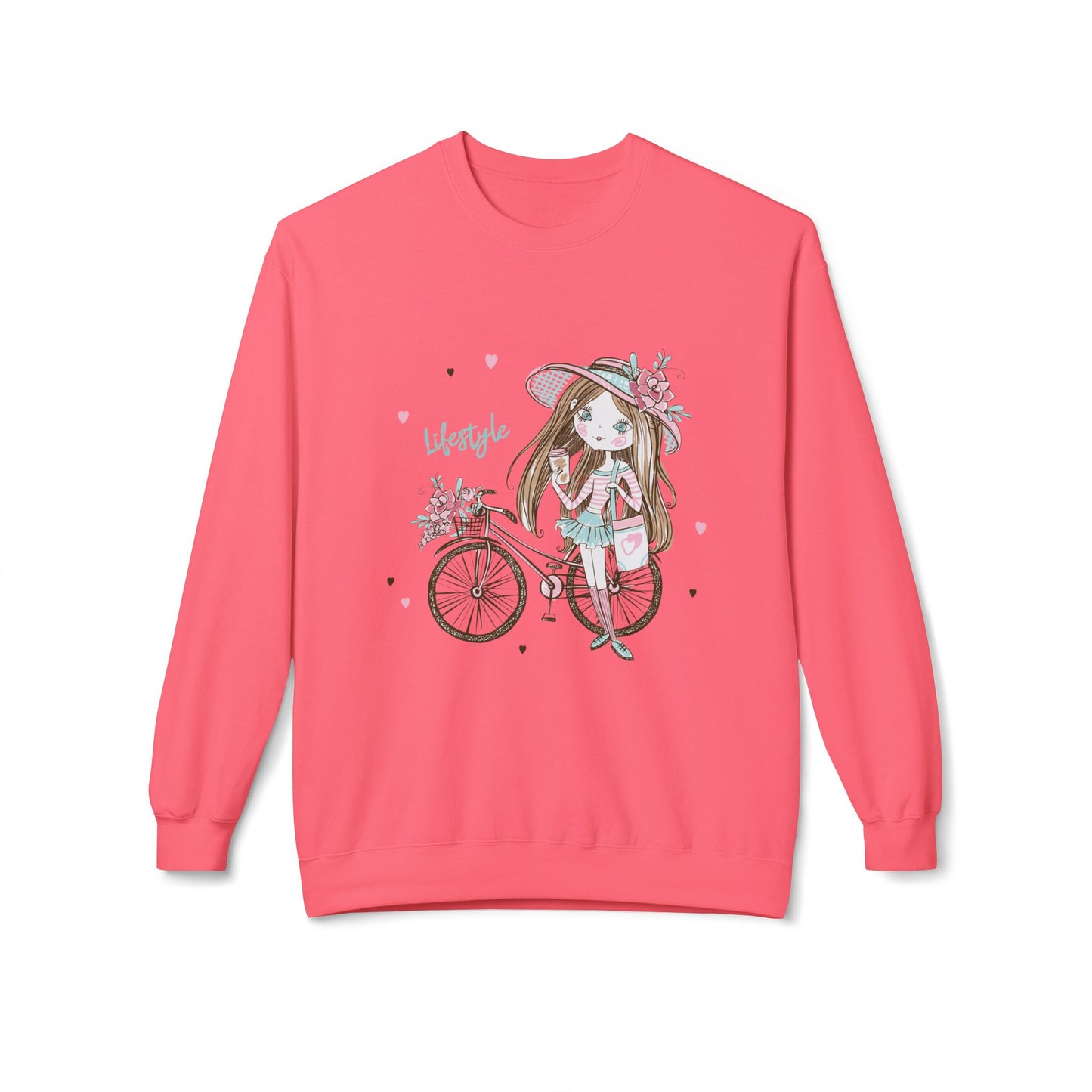 Chic Fleece Sweatshirt with Whimsical Bicycle Design - Perfect for Cozy Days, Gift for Cyclists, Cute Outfit for Spring, Birthday Pink Lemonade