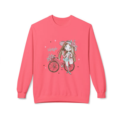 Chic Fleece Sweatshirt with Whimsical Bicycle Design - Perfect for Cozy Days, Gift for Cyclists, Cute Outfit for Spring, Birthday Pink Lemonade