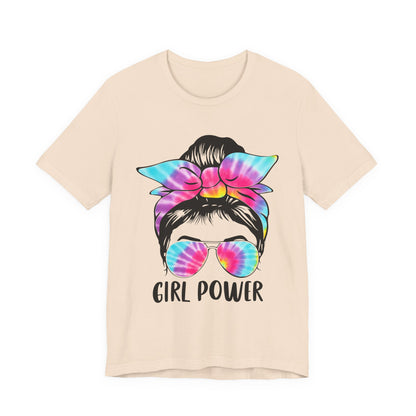 Girl Power Tie-Dye Tee, Unisex Short Sleeve Shirt, Feminist Apparel, Gift for Her, Casual Everyday Wear, Birthday Present Soft Cream