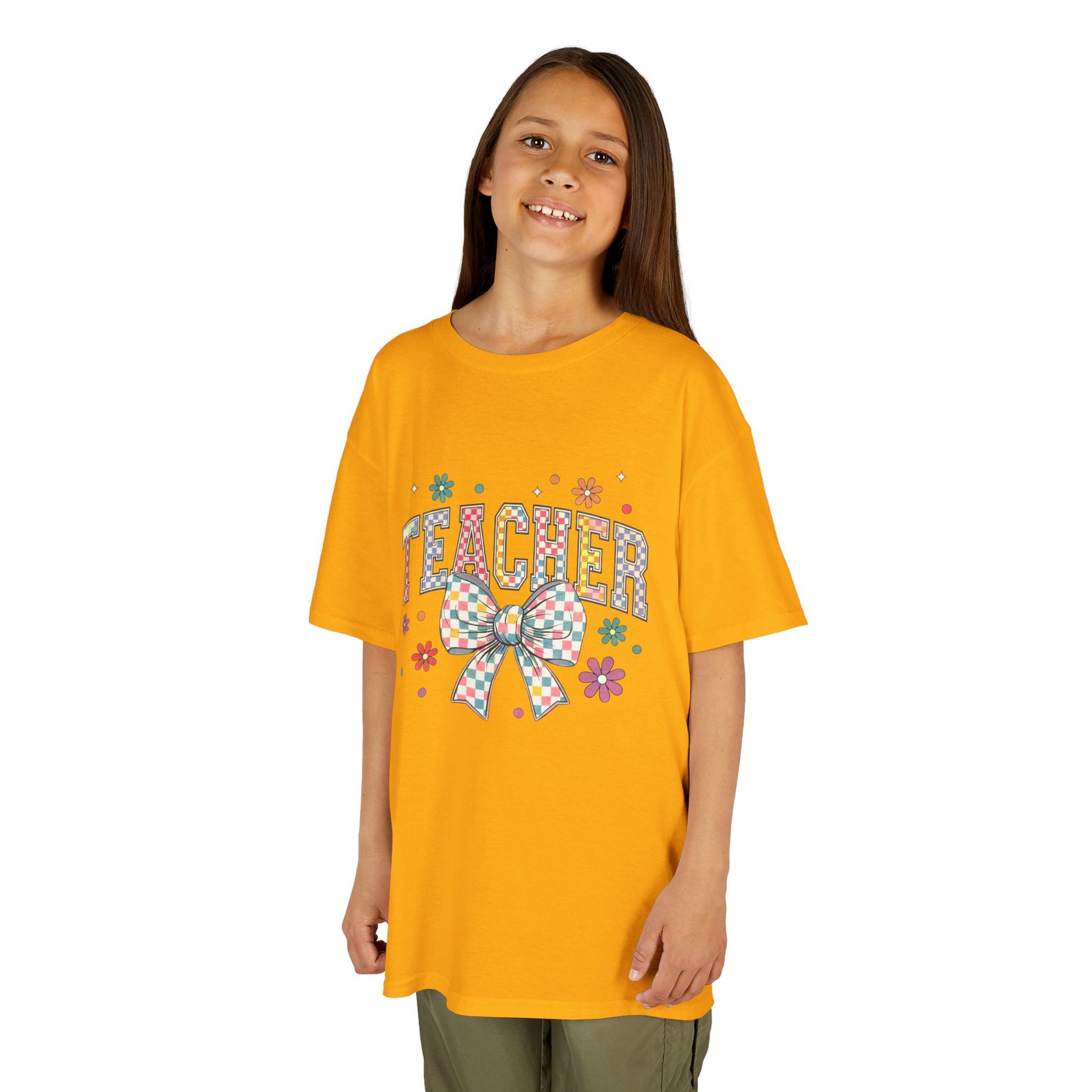 Teacher Kids Tee with Colorful Bow Design, Perfect for Back to School, Teacher Appreciation, Birthday Gift, Fun Classroom Wear