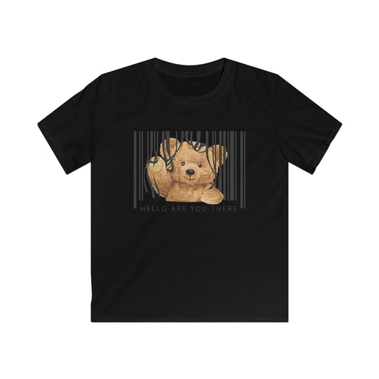 Cute Kids Tee with Bear Design - 'Hello Are You There?' Graphic, Childrens T-Shirt, Animal Lover Gift, Fun Casual Wear, Birthday Present Black
