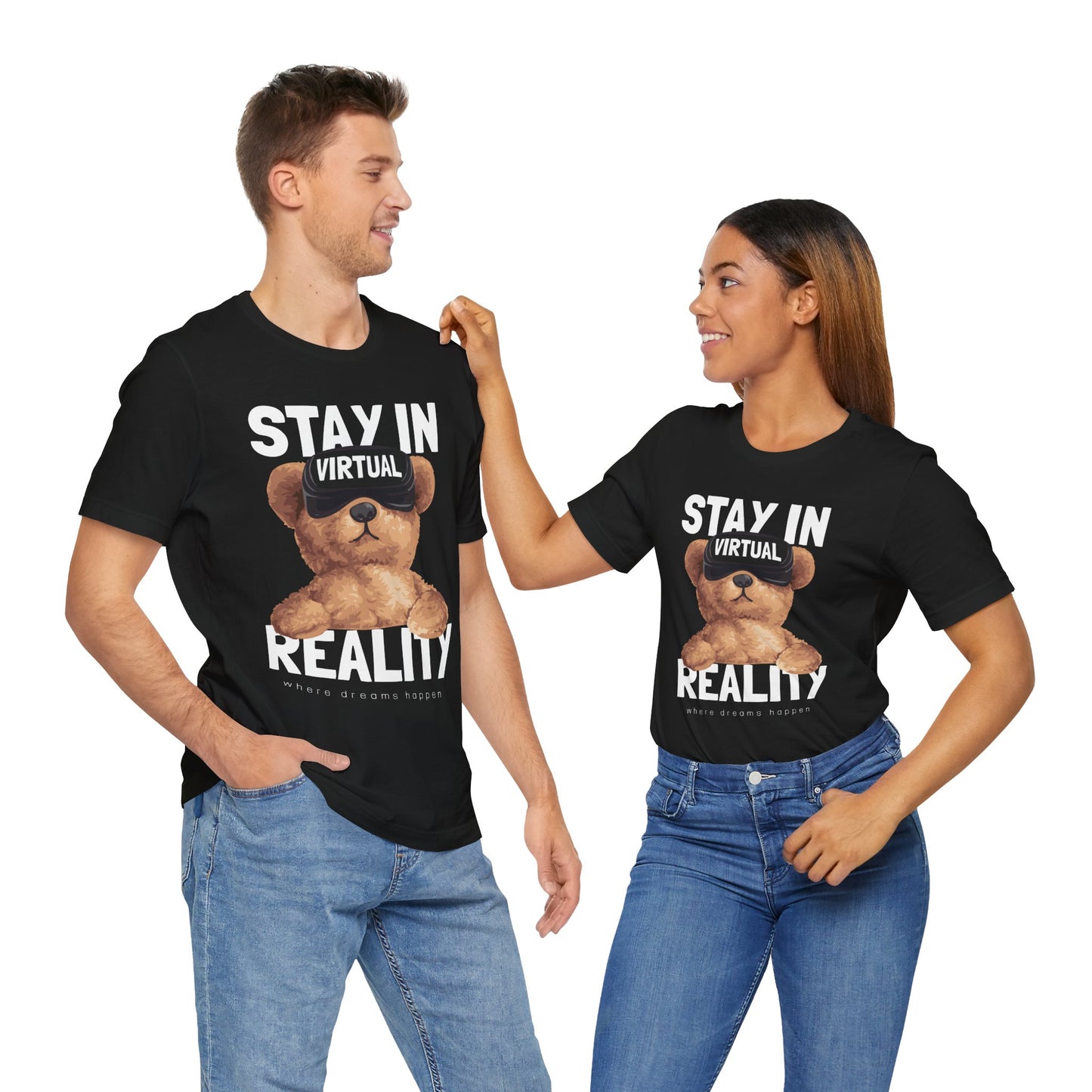 Stay in Virtual Reality Tee, Fun T-Shirt, Cute Bear Graphic Tee, Gamer Gift, Unisex Jersey Short Sleeve Shirt, Playful Casual Wear