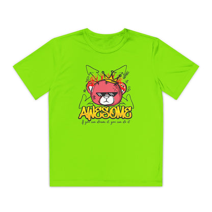 Awesome Youth Competitor Tee - Bear Fun Sports Shirt, Great for Birthdays, Competitions, Summer Camps, and Everyday Adventures Lime Shock