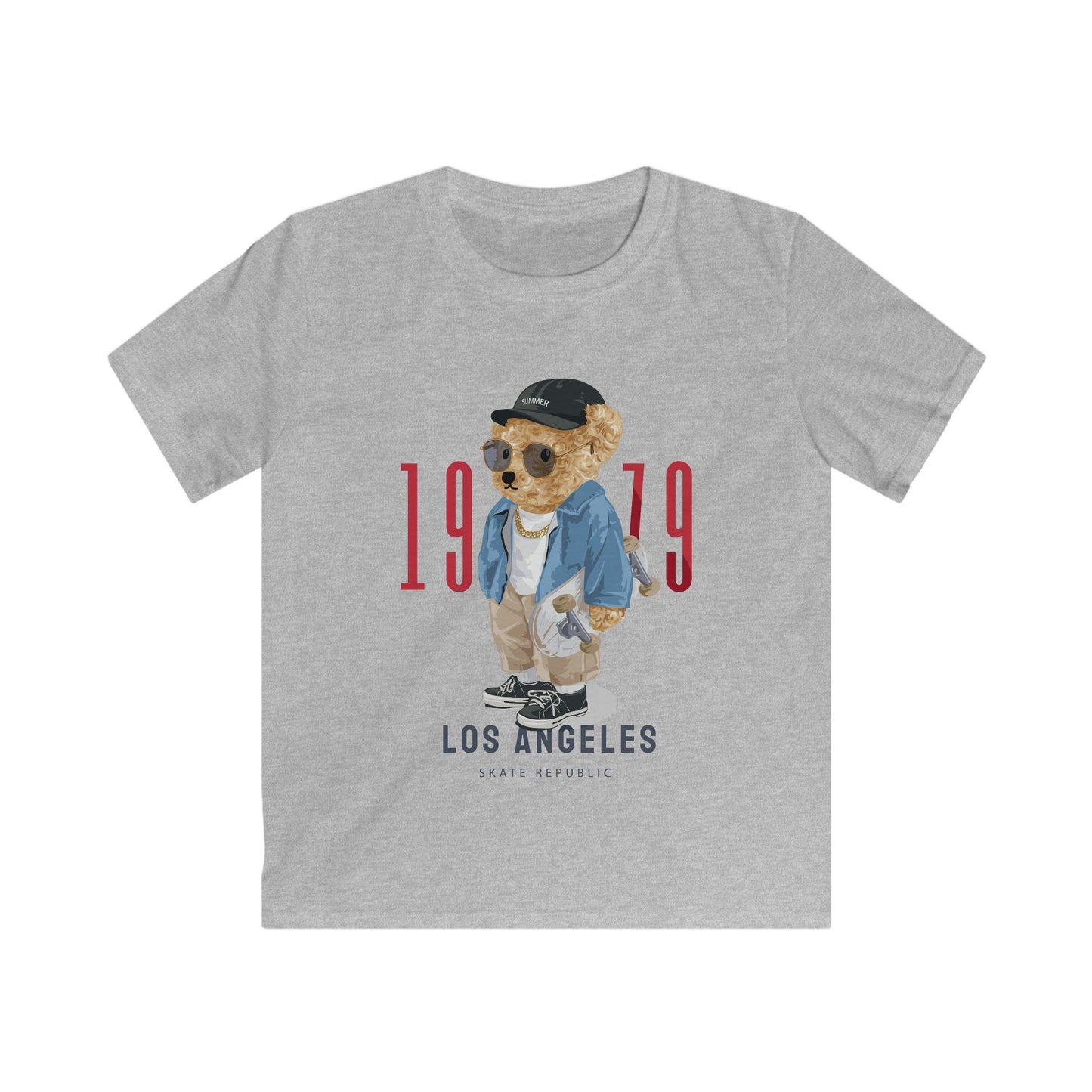 Vintage Bear Graphic Kids Tee, Retro Los Angeles Shirt, Cool Children's Clothing, Kids Fashion Gift, Skateboarder Tee, Summer Style Sport Grey
