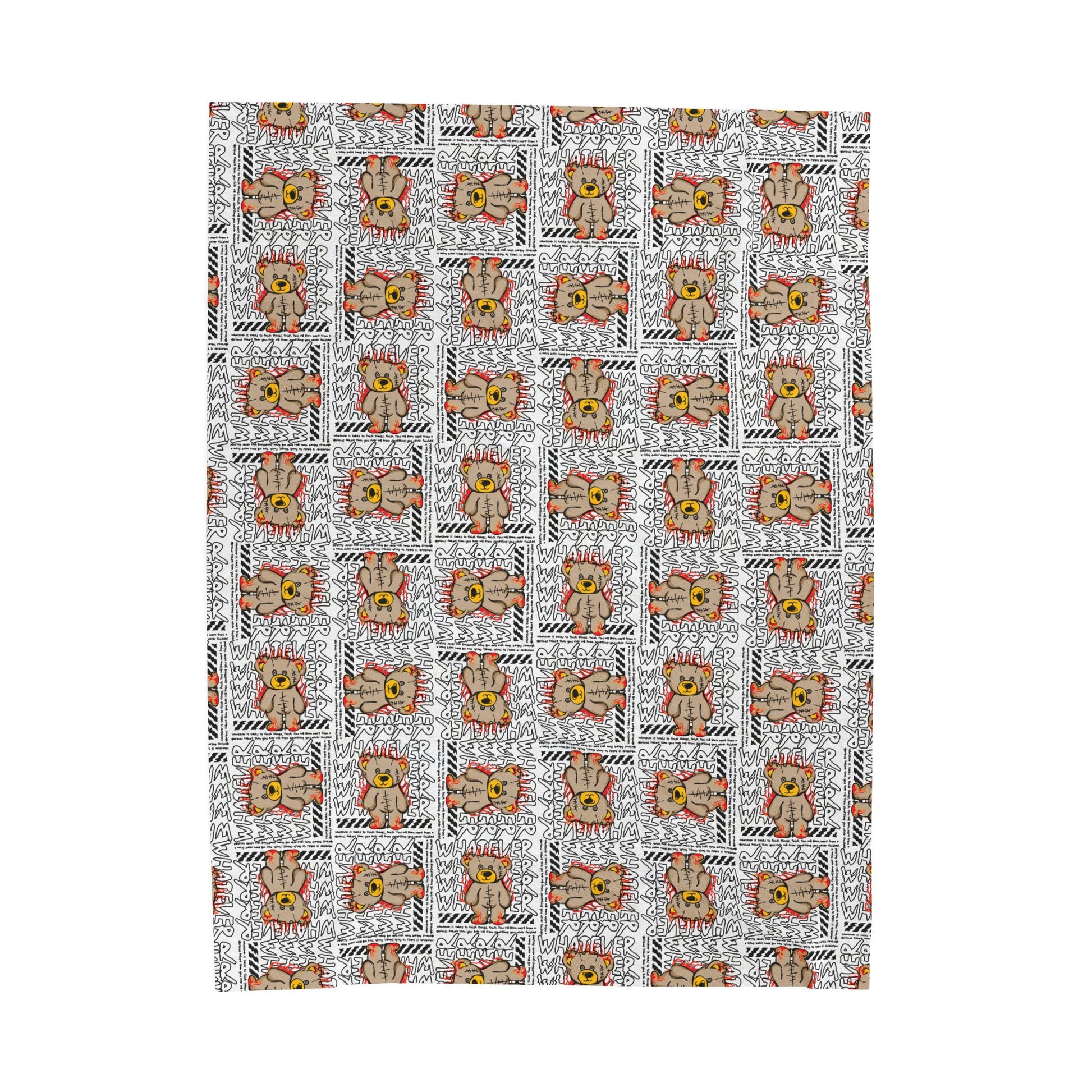 Abstract Art Teddy Bear Graphic Velveteen Plush Blanket – Soft Throw for Modern Home Decor – Urban Tribal Style Print