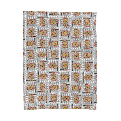 Abstract Art Teddy Bear Graphic Velveteen Plush Blanket – Soft Throw for Modern Home Decor – Urban Tribal Style Print