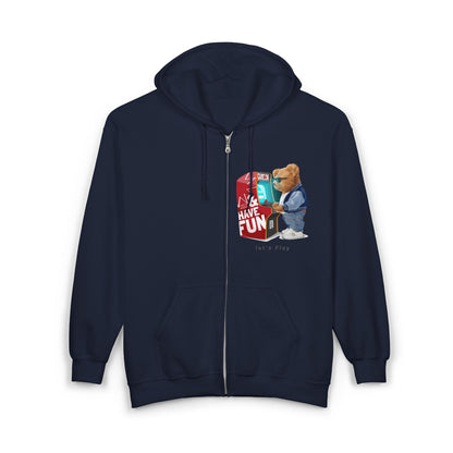 Fun-Themed Unisex Zip Hoodie - Cozy Cartoon Bear Design, Perfect for Casual Wear, Gifts, Events, and Celebrations