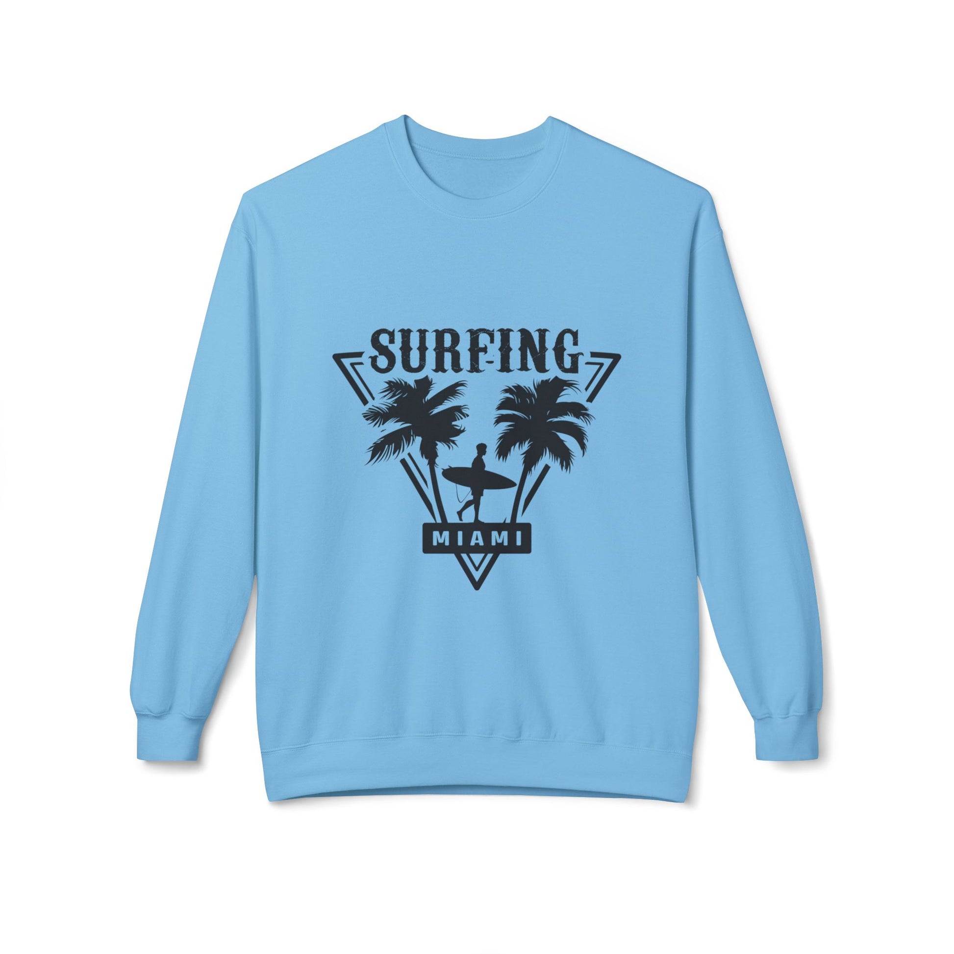 Miami Surfing Sweatshirt, Unisex Sweatshirt, Beach Lover Gift, Casual Layering Piece, Summer Vibes Apparel, Surfing Lifestyle Clothing