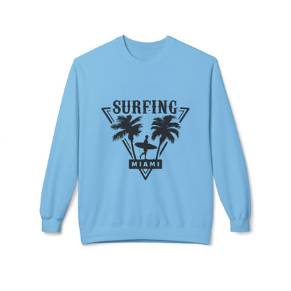 Miami Surfing Sweatshirt, Unisex Sweatshirt, Beach Lover Gift, Casual Layering Piece, Summer Vibes Apparel, Surfing Lifestyle Clothing