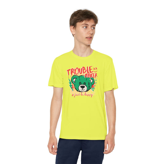 Troublemaker Youth Tee - Just Be Happy, Fun Kids Shirt, Casual Wear, Playful Gift, Summer Outfit Neon Yellow