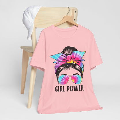 Girl Power Tie-Dye Tee, Unisex Short Sleeve Shirt, Feminist Apparel, Gift for Her, Casual Everyday Wear, Birthday Present