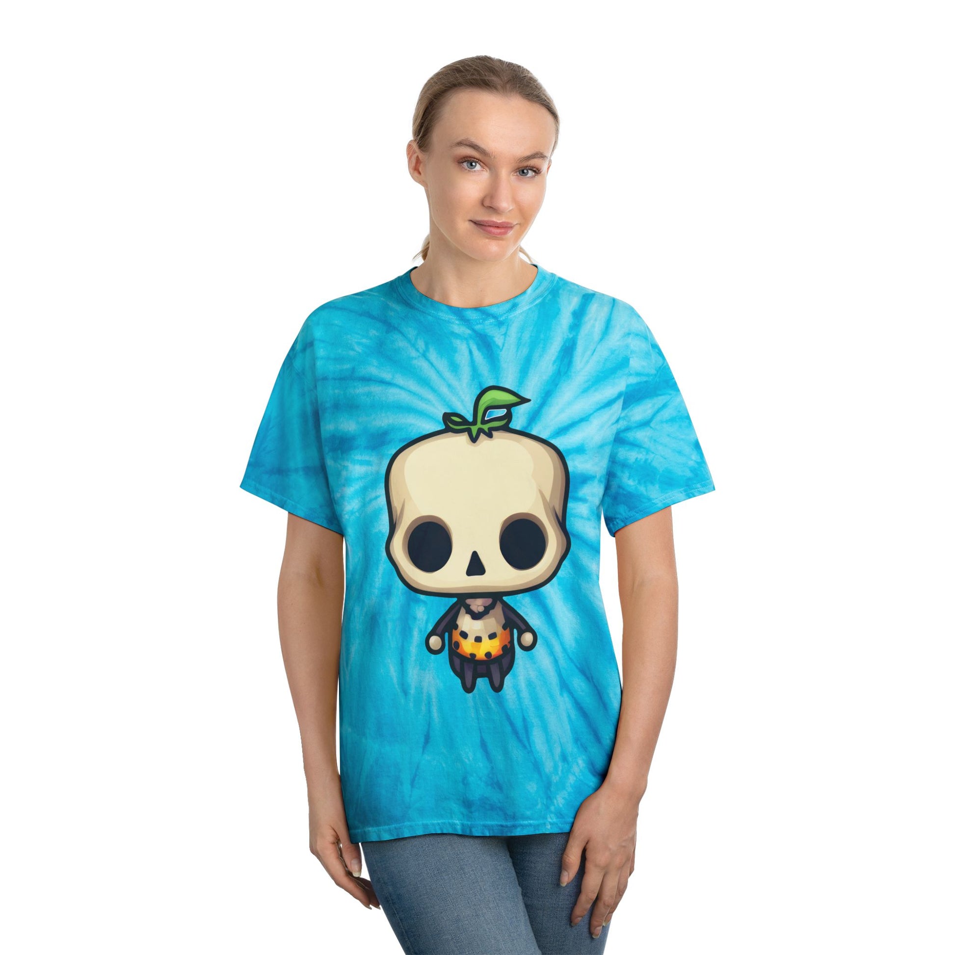 Sky Blue Tie-Dye Tee with Adorable Skull Character | Fun Summer T-Shirt | Perfect for Festivals, Parties, and Casual Outings - Cozy Kawaii LLC