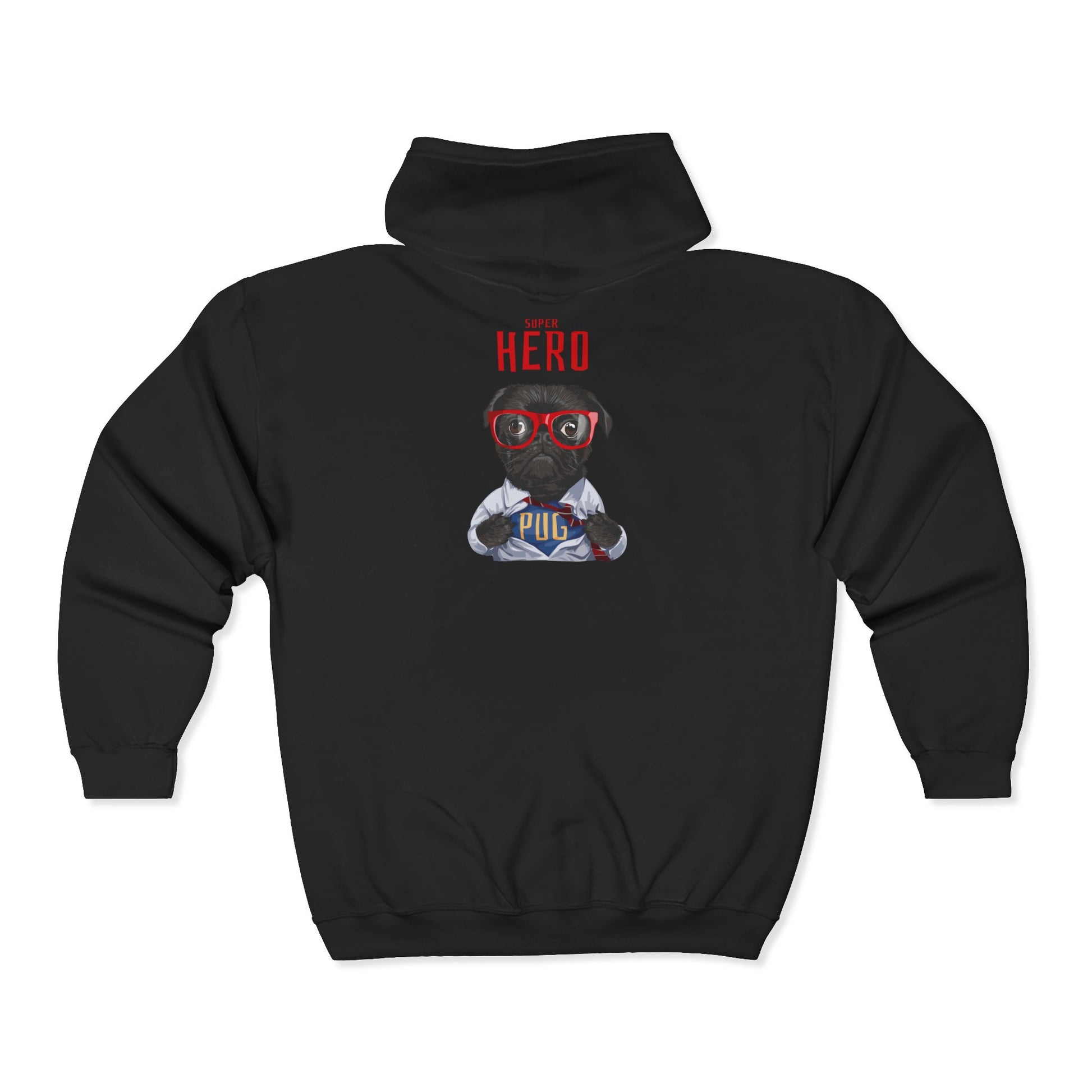Hero Pug Full Zip Hoodie, Unisex Sweatshirt, Pet Lover Gift, Cute Hoodie, Dog Lover Apparel, Birthday Present, Funny Sweatshirt