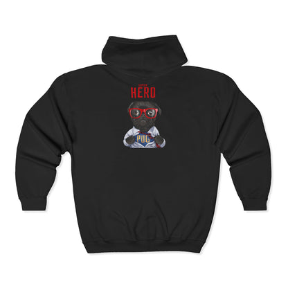 Hero Pug Full Zip Hoodie, Unisex Sweatshirt, Pet Lover Gift, Cute Hoodie, Dog Lover Apparel, Birthday Present, Funny Sweatshirt