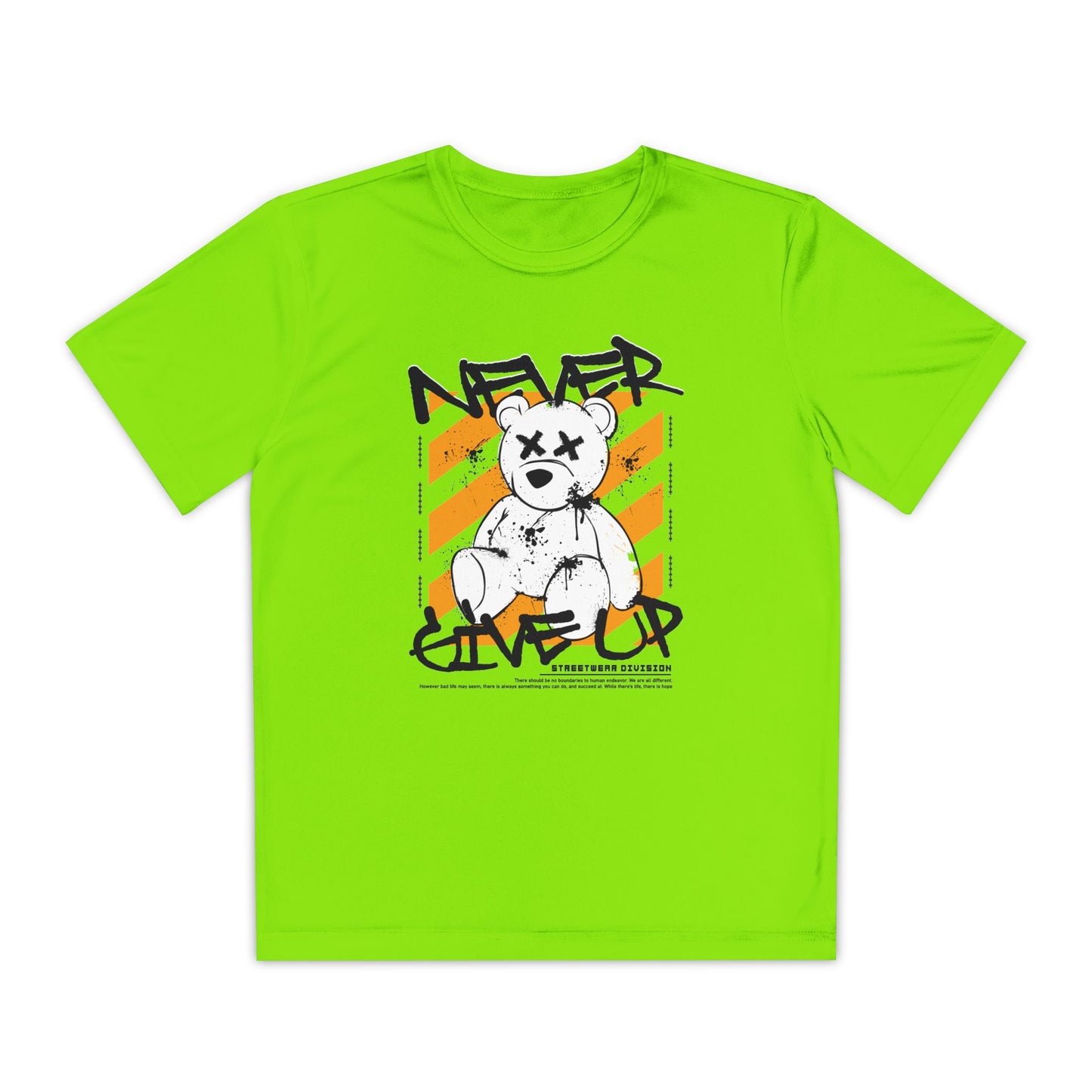Youth Motivational Tee, Never Give Up T-Shirt, Trendy Kids Apparel, Gift for Teens, Sporty Youth Wear, Inspirational Youth Shirt Lime Shock