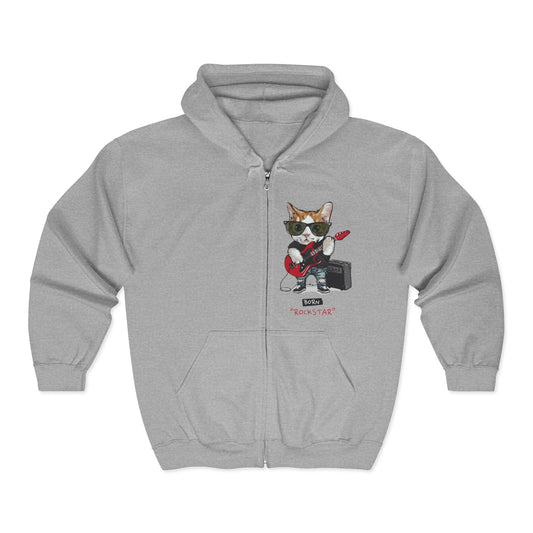 Rock Cat Hoodie: Cool Unisex Sweatshirt for Music Lovers, Gift for Cat Lovers, Fun Casual Wear, Perfect for Birthdays, Holidays Sport Grey