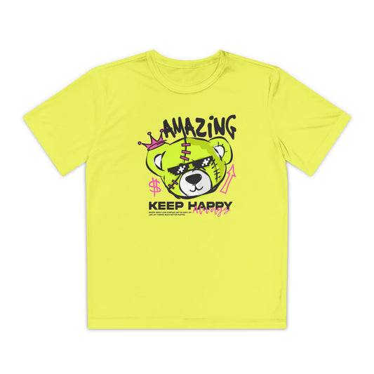 Youth Graphic Tee with Fun Bear Design, Casual Streetwear Shirt, Perfect Gift for Kids, Playful Summer Outfit, Birthday Gift, Everyday Wear Neon Yellow