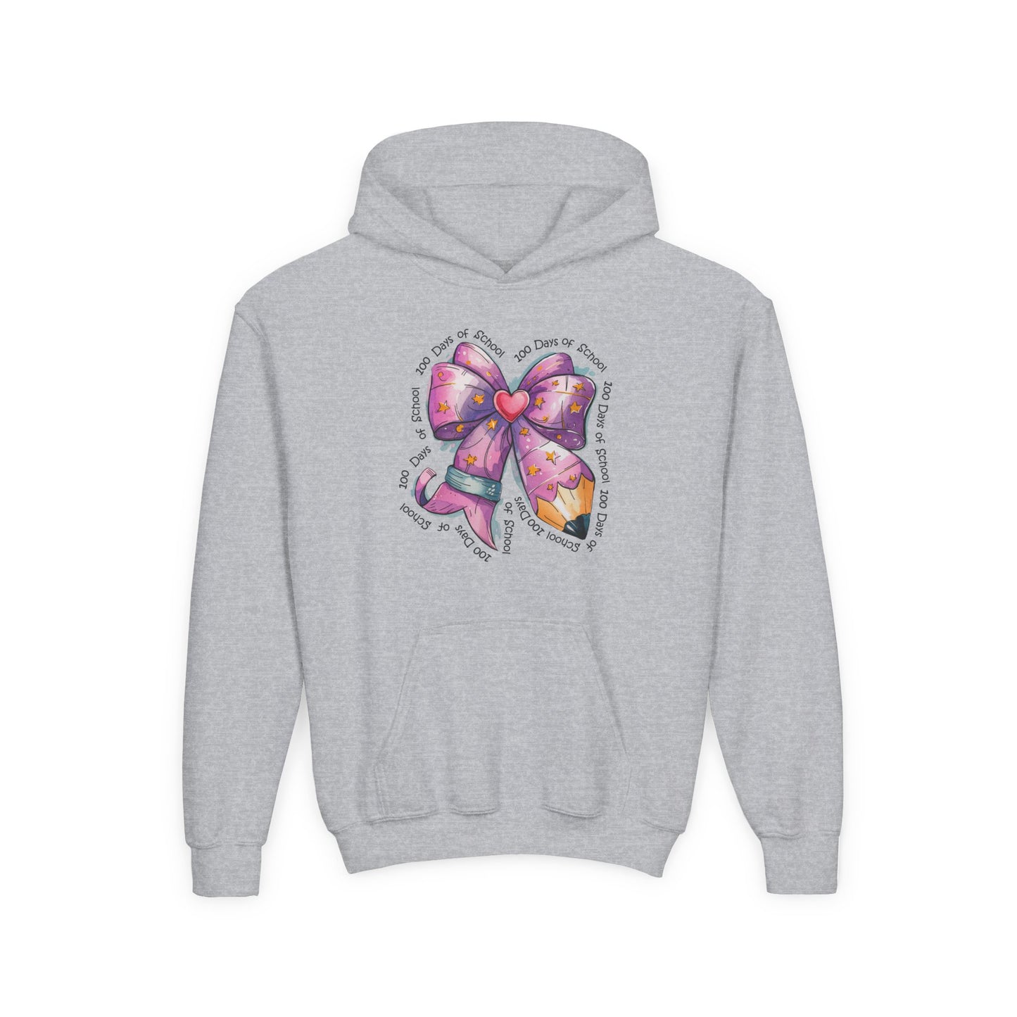 Heartfelt Bow Youth Hoodie - Cute Gift for Kids, Stylish Sweatshirt for Birthday, Back to School, Holiday, Everyday Wear Sport Grey