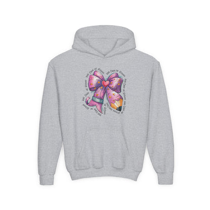 Heartfelt Bow Youth Hoodie - Cute Gift for Kids, Stylish Sweatshirt for Birthday, Back to School, Holiday, Everyday Wear Sport Grey