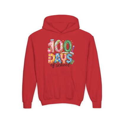 100 Days of School Youth Hoodie, Celebrate Achievement Sweatshirt, Fun Kids Apparel, School Milestone Gift, Classroom Celebration Wear Red