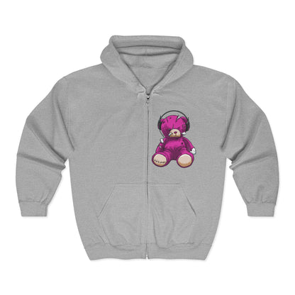 Cute Teddy Bear Zip-Up Hoodie, Cozy Sweatshirt, Gift for Kids, Music Lover's Apparel, Birthday Present, Casual Wear Sport Grey