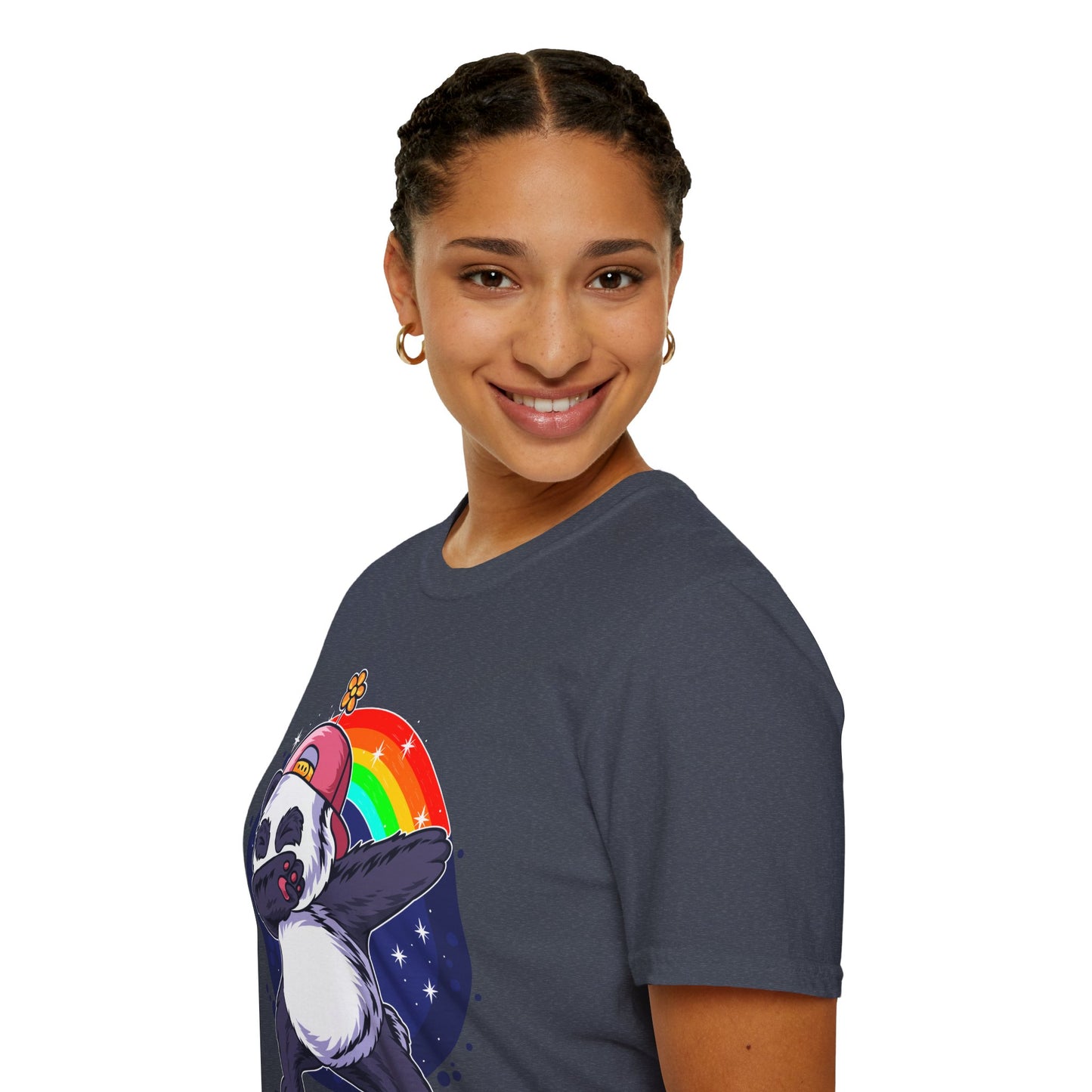 Rainbow Panda Unisex Softstyle T-Shirt, Cute Panda Tee, Gift for Animal Lovers, Fun Casual Wear, Birthday Present, Streetwear Fashion