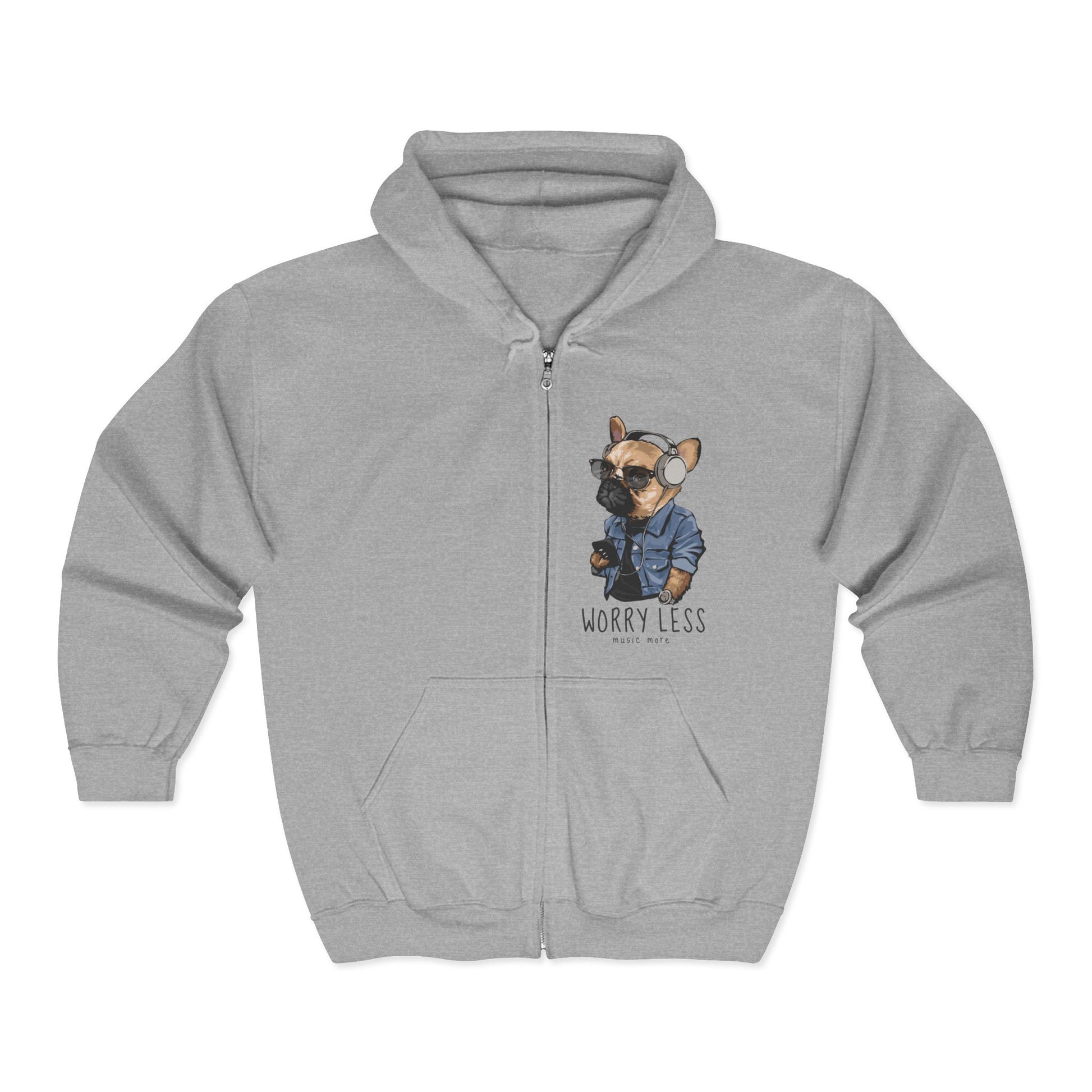 Cool Dog Worry Less Hoodie, Animal Lover Sweatshirt, Casual Style, Gift for Pet Owners, Cozy Apparel for Relaxing Sport Grey