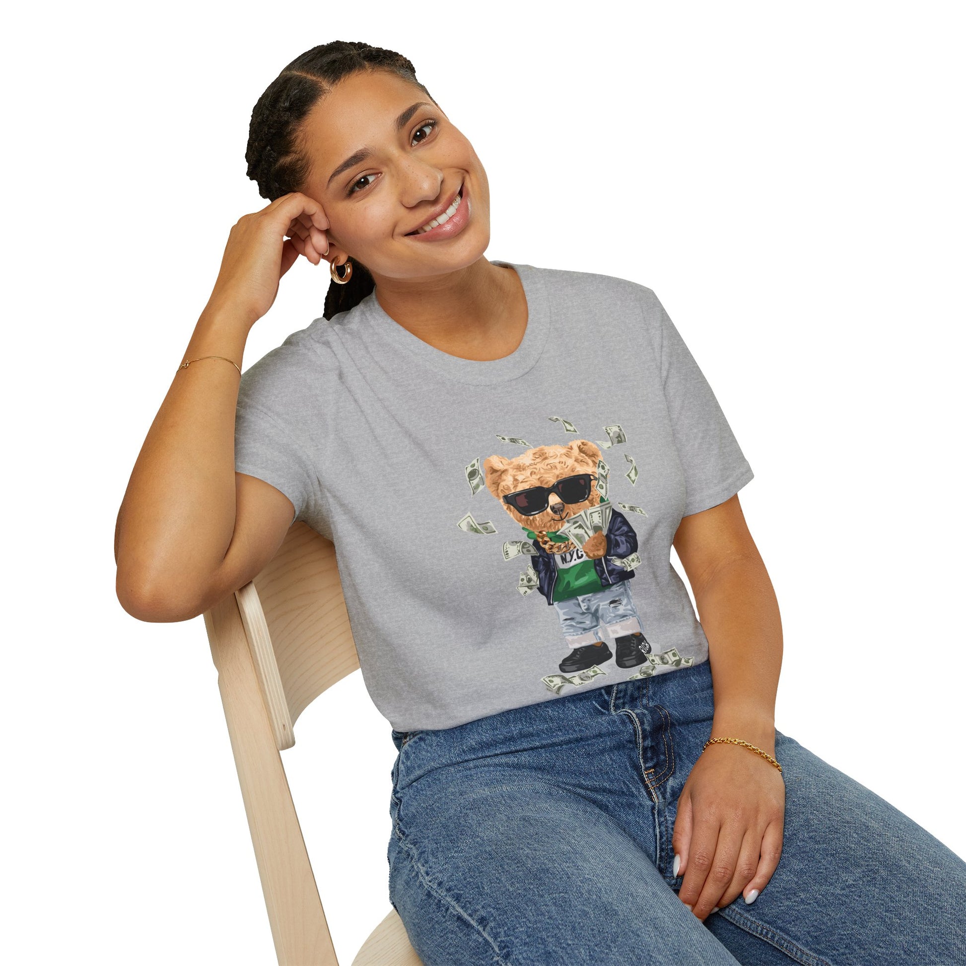 Rich Boy Graphic T-Shirt | Unisex Softstyle Tee | Cute Bear Design | Casual Wear | Gift for Kids | Birthday & Holiday