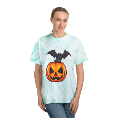 Halloween Tie-Dye Tee with Bat and Pumpkin, Fun Graphic T-Shirt for Fall, Spooky Season Apparel, Casual Wear, Unique Gift Idea - Cozy Kawaii LLC