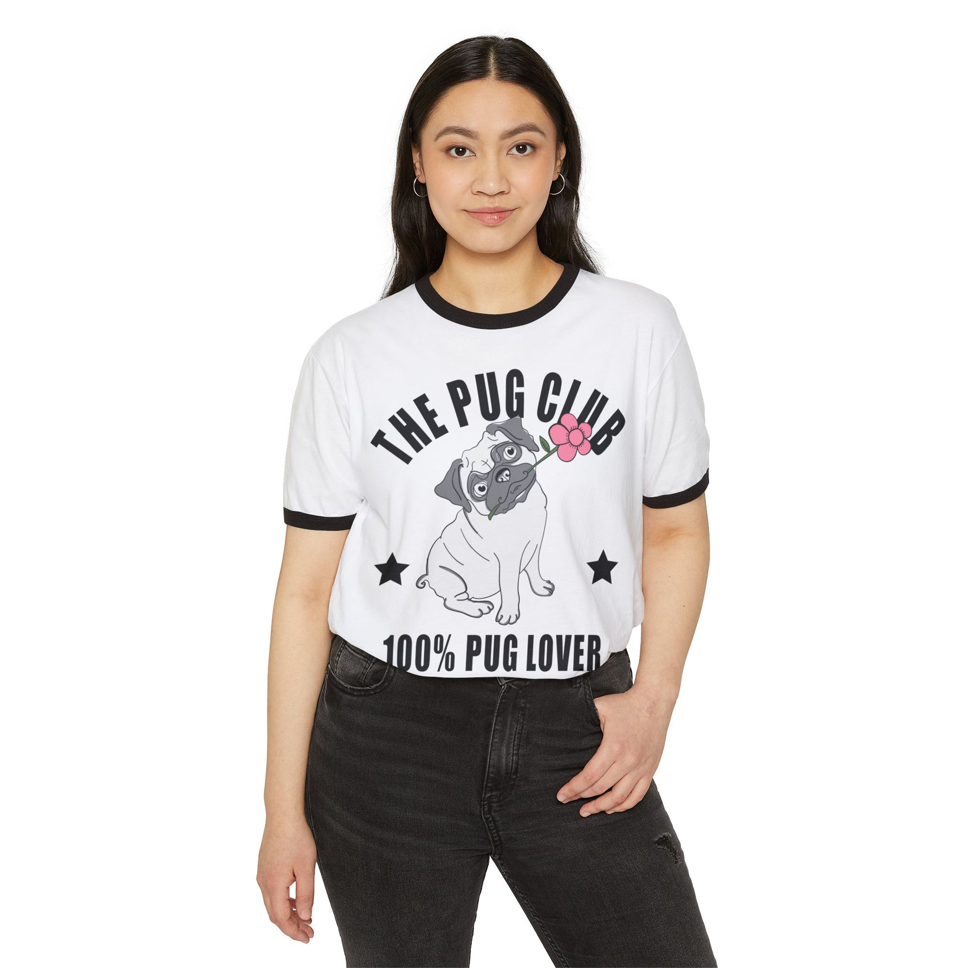 Pug Club Ringer T-Shirt, Dog Lover Gift, Unisex Pet Tee, Cute Pug Apparel, Birthday or Everyday Wear