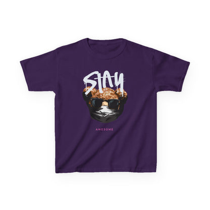 Kids Cool Graphic Tee - Stay Awesome Tee, Birthday Gift, Trendy Kids Apparel, Fun Graphic Top, Summer Style, Unique Gift for Kids Purple