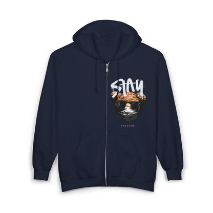 Stay Cool Unisex Zip Hoodie, Trendy Bear Print Jacket, Perfect for Casual Wear, Gift for Animal Lovers, Streetwear Style