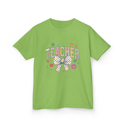 Teacher Kids Tee with Colorful Bow Design, Perfect for Back to School, Teacher Appreciation, Birthday Gift, Fun Classroom Wear Lime