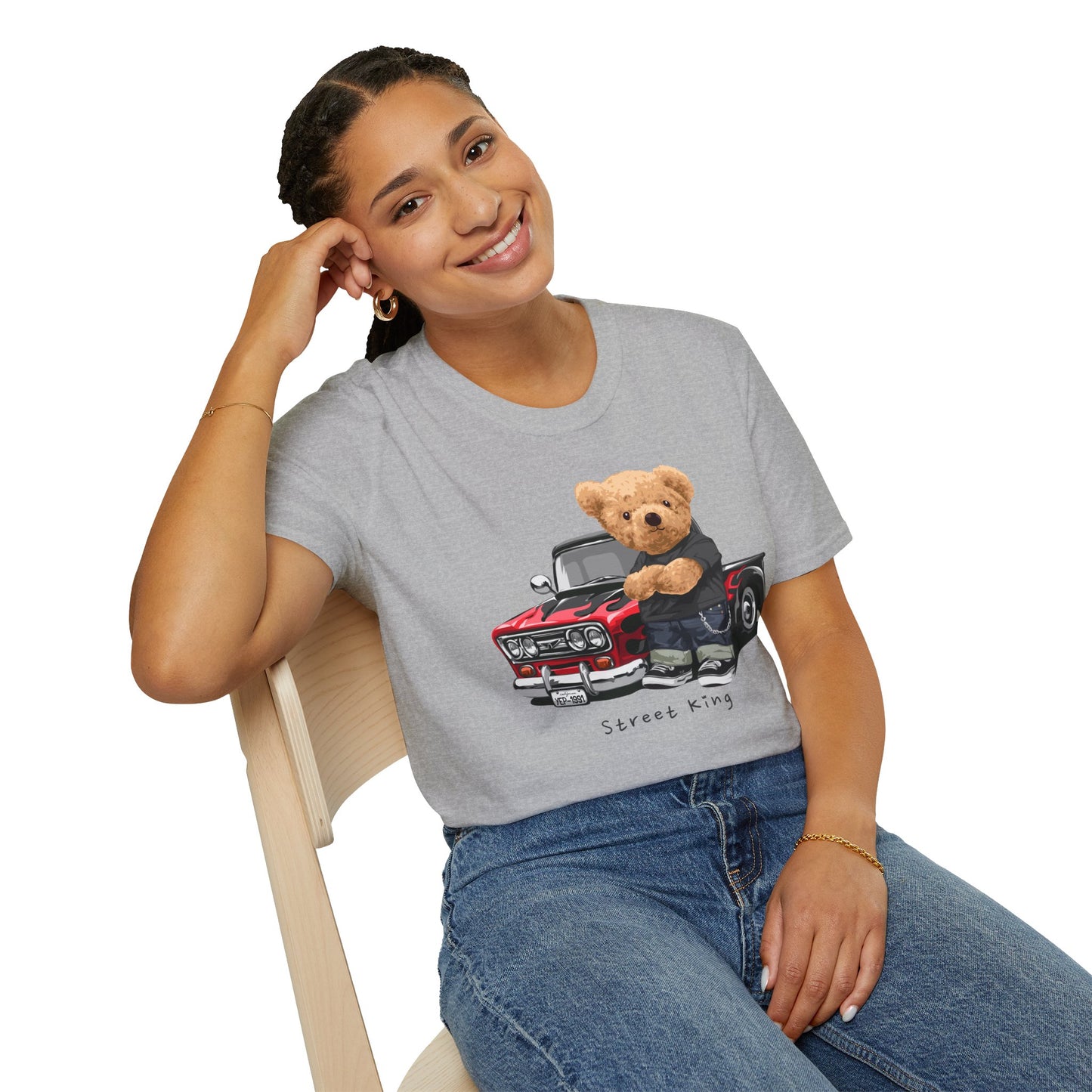 Street King Bear Unisex T-Shirt - Fun Vintage Style Tee, Casual Wear, Gift for Kids & Teens, Birthday Present, Streetwear Outfit