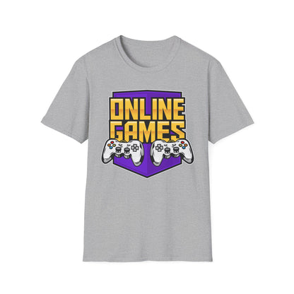 Unisex Softstyle Gaming T-Shirt, Retro Online Games Tee, Gift for Gamers, Casual Wear, Birthday and Holiday Apparel Sport Grey