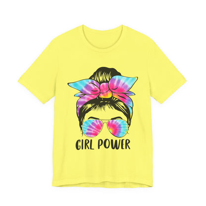 Girl Power Tie-Dye Tee, Unisex Short Sleeve Shirt, Feminist Apparel, Gift for Her, Casual Everyday Wear, Birthday Present Yellow