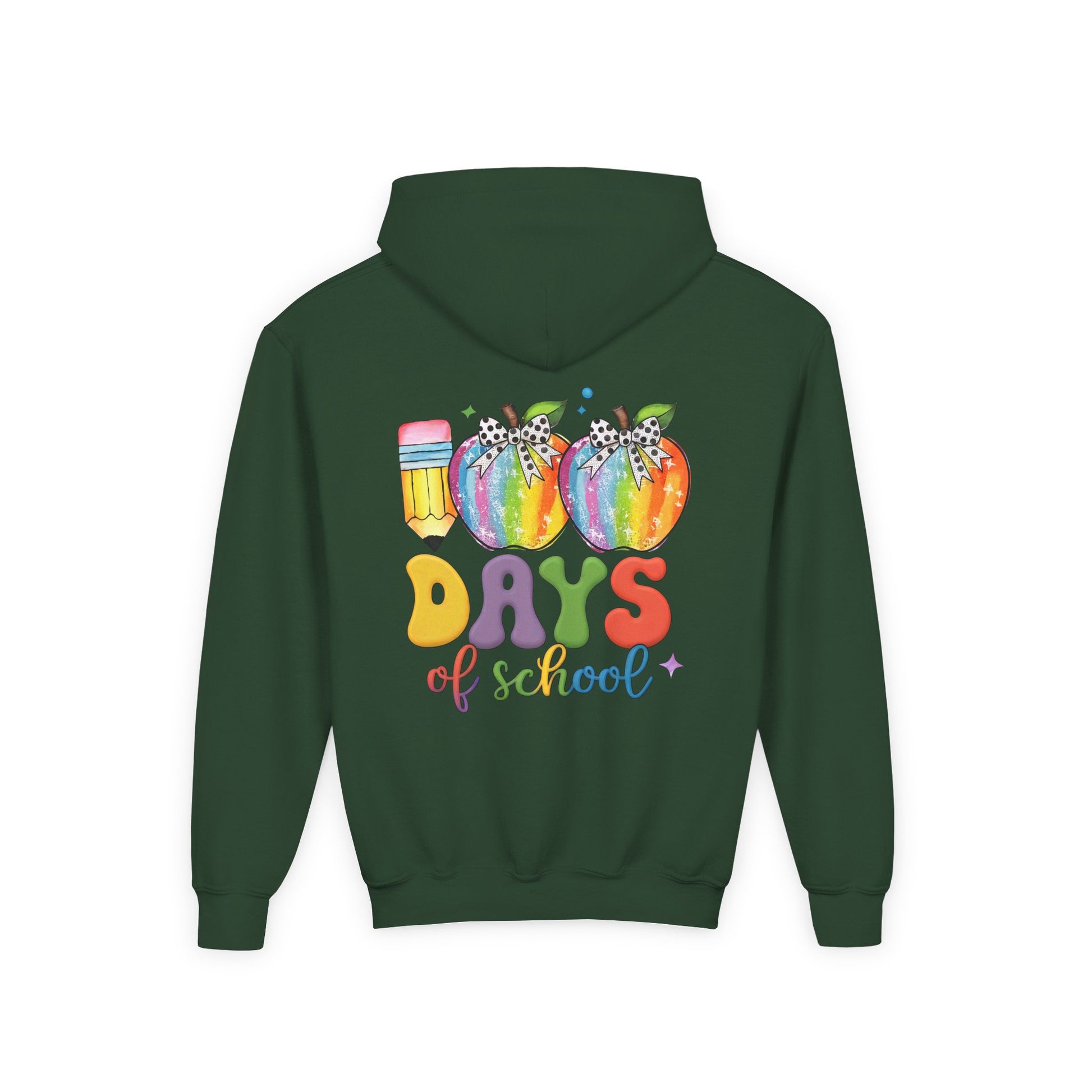Colorful 100 Days of School Hoodie for Kids, Fun Sweatshirt for Students, Back to School Gift, Rainbow Apple Design, Classroom