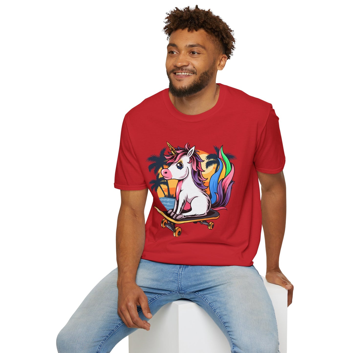 Skateboarding Unicorn T-Shirt, Cute Graphic Tee for Teens, Fun Summer Wear, Gifts for Unicorn Lovers, Beach Day Outfit