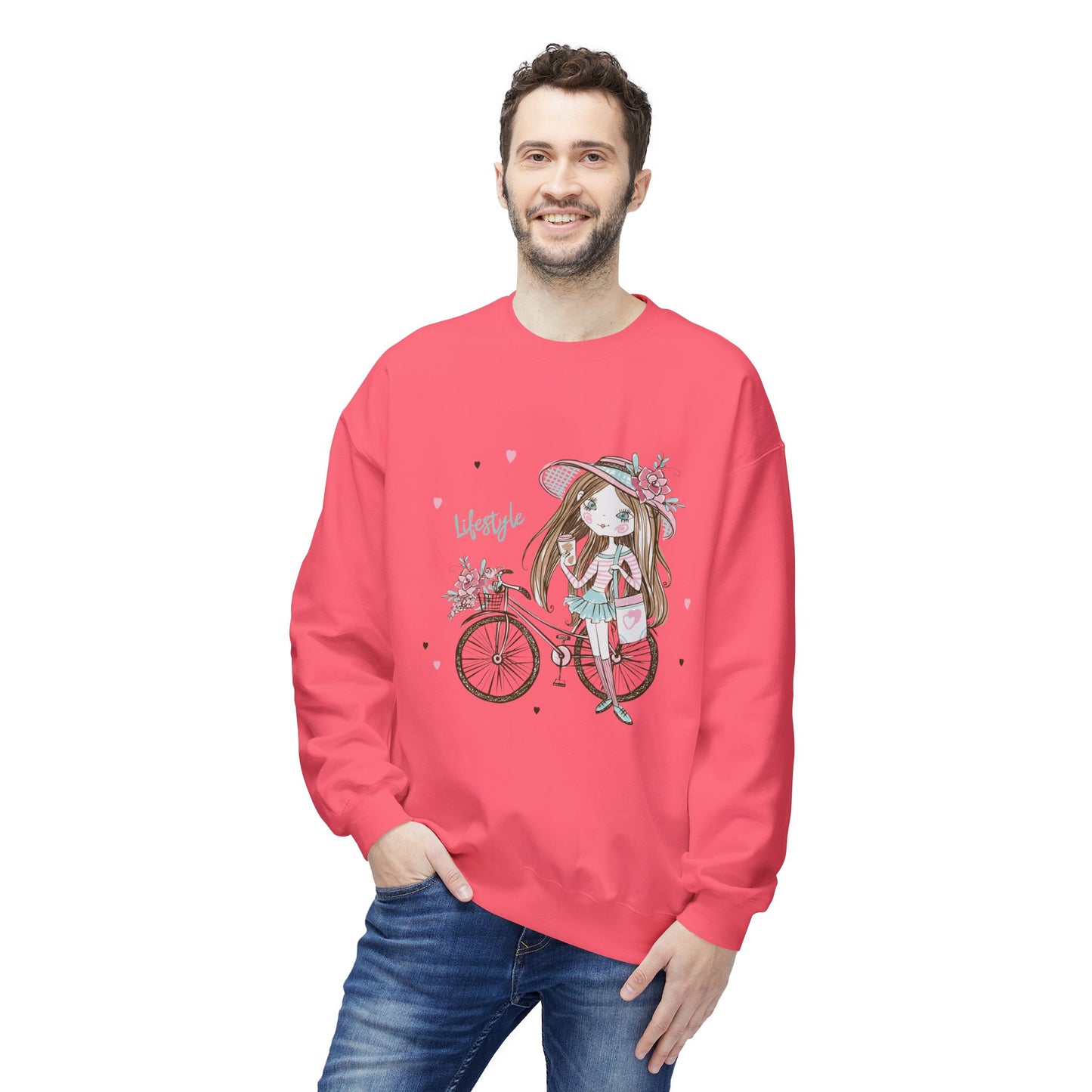 Chic Fleece Sweatshirt with Whimsical Bicycle Design - Perfect for Cozy Days, Gift for Cyclists, Cute Outfit for Spring, Birthday