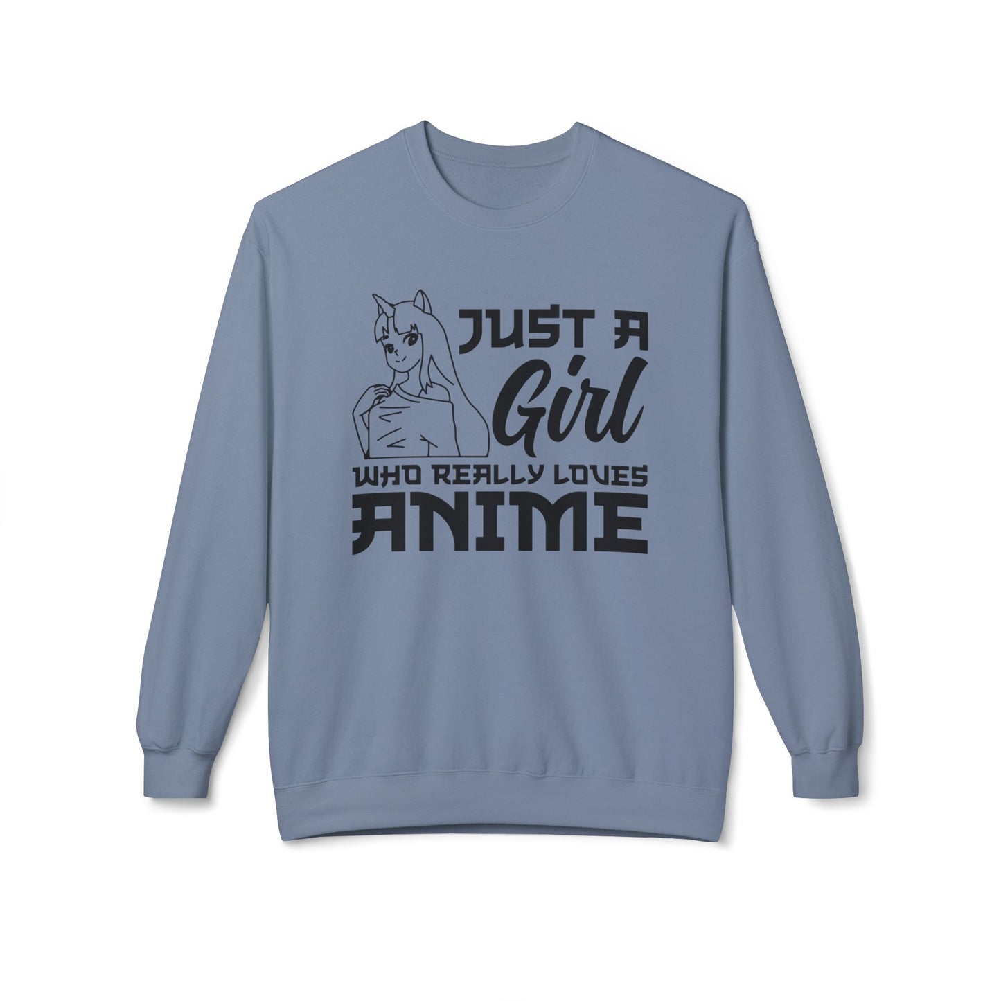 Anime Lover Crewneck Sweatshirt - Just a Girl Who Really Loves Anime, Unisex Casual Apparel, Anime Gift, Cozy Fashion, Fleece Sweater Stone Blue