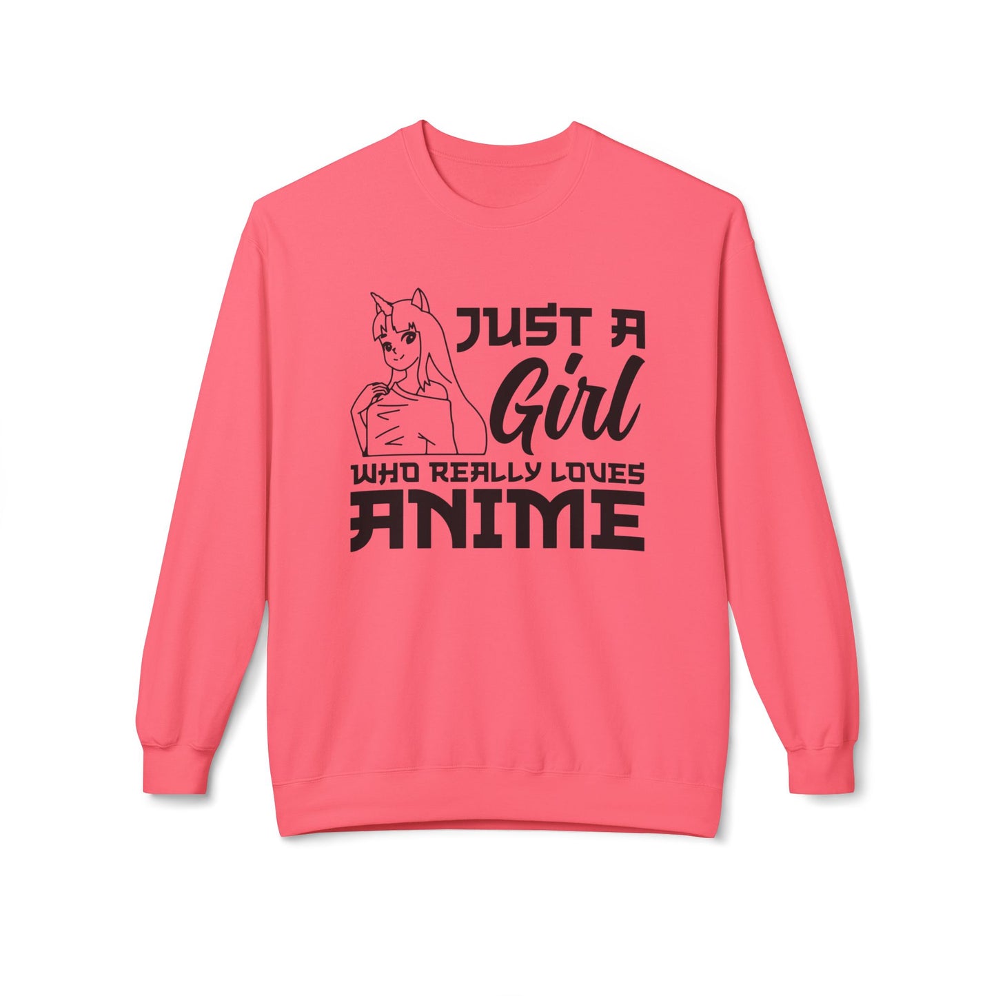 Anime Lover Crewneck Sweatshirt - Just a Girl Who Really Loves Anime, Unisex Casual Apparel, Anime Gift, Cozy Fashion, Fleece Sweater Pink Lemonade