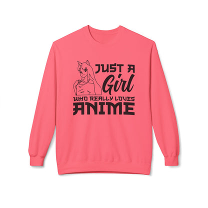 Anime Lover Crewneck Sweatshirt - Just a Girl Who Really Loves Anime, Unisex Casual Apparel, Anime Gift, Cozy Fashion, Fleece Sweater Pink Lemonade