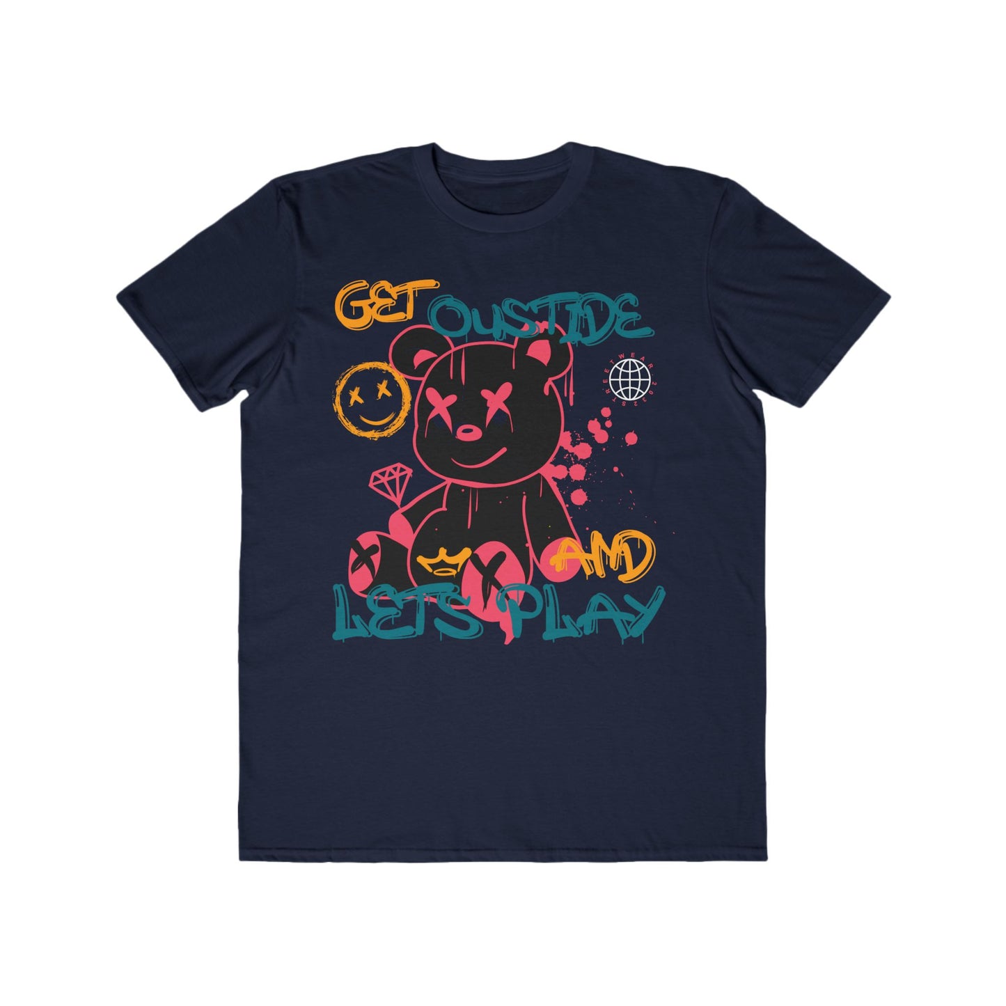 Urban Wear For Men - Playful Bear Graphic Tee - Get Outside and Let's Play, Casual Wear Navy
