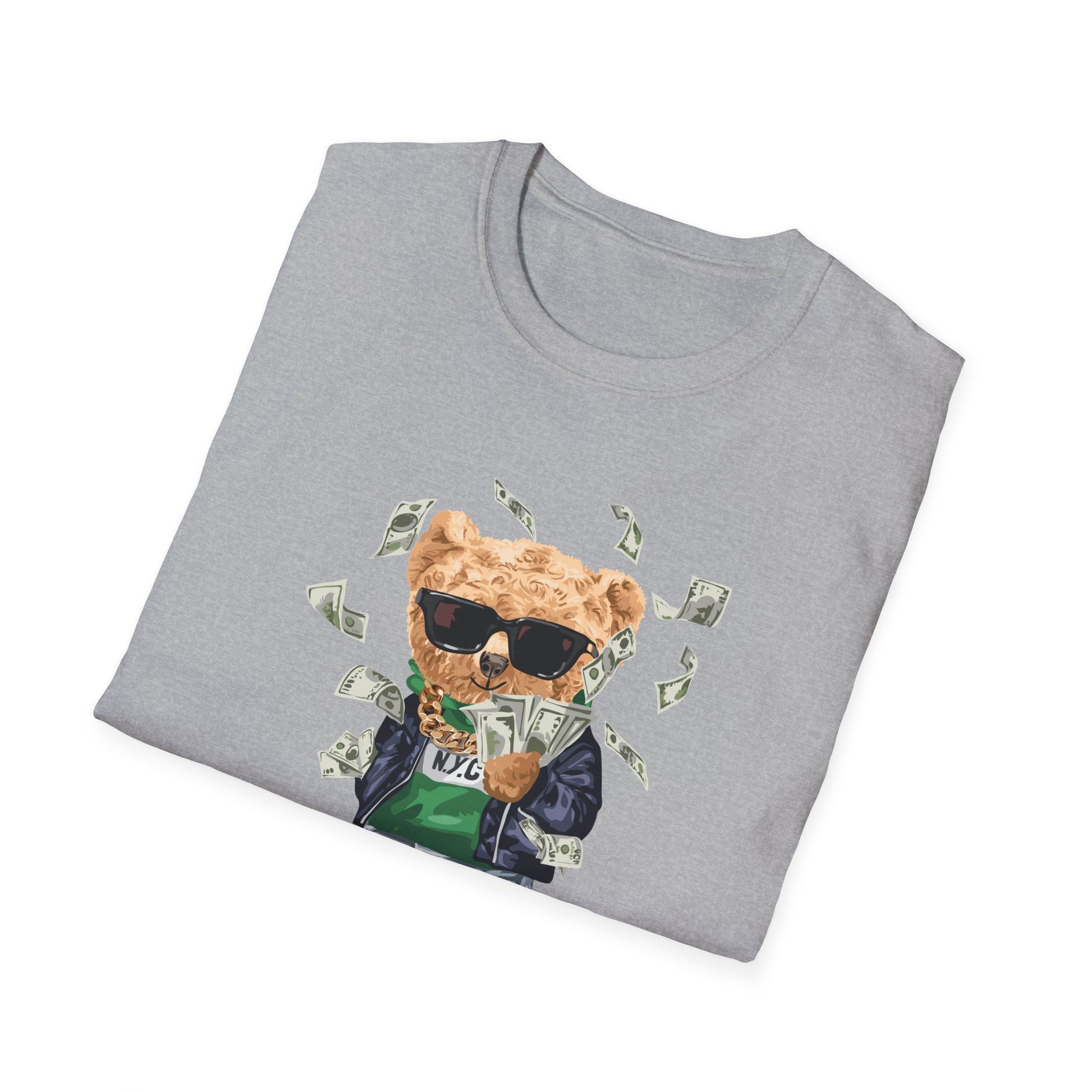 Rich Boy Graphic T-Shirt | Unisex Softstyle Tee | Cute Bear Design | Casual Wear | Gift for Kids | Birthday & Holiday