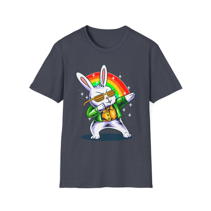 Rainbow Rabbit Cool Vibes Unisex T-Shirt, Fun Gift for Animal Lovers, Perfect for Parties, Birthdays, and Everyday Wear Heather Navy