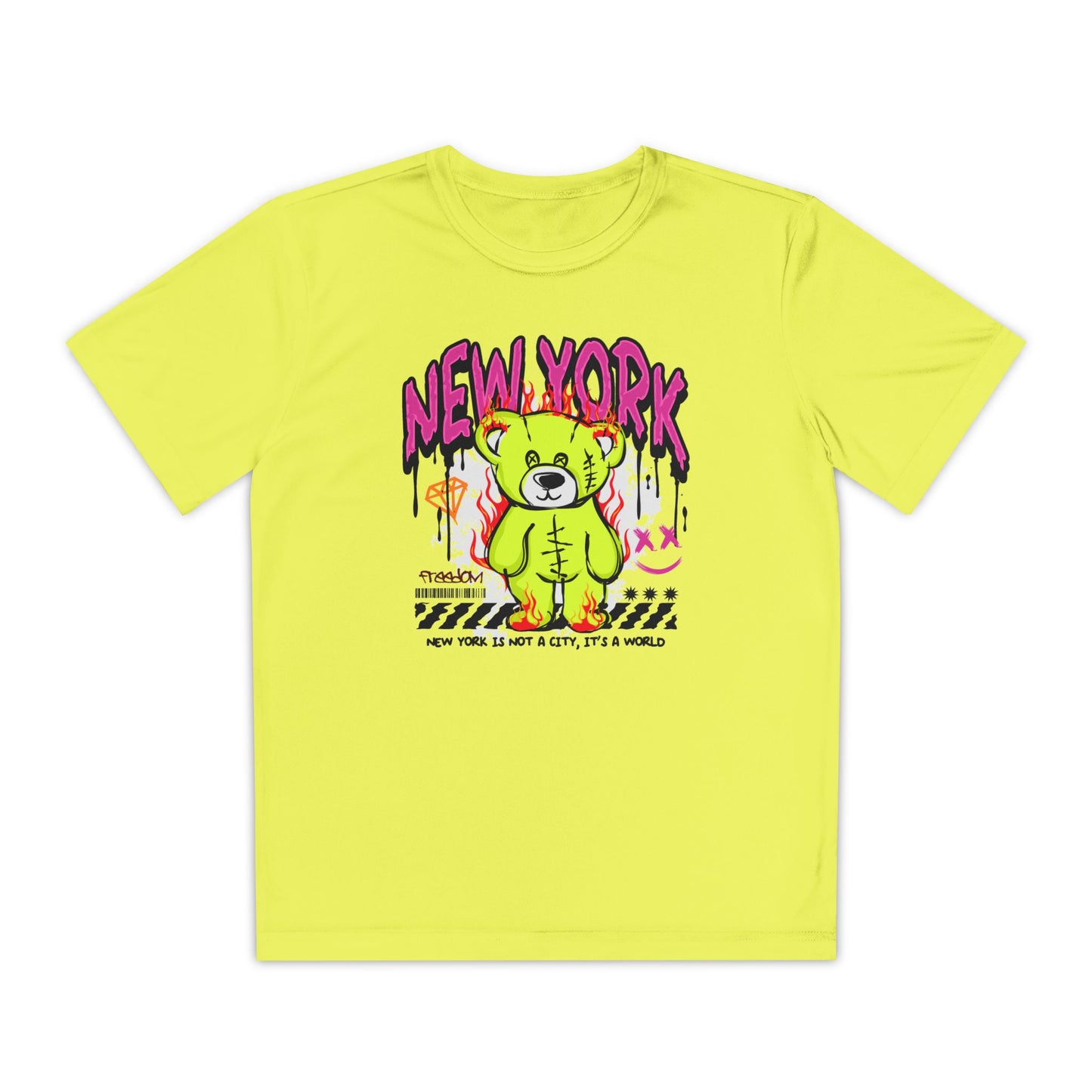 Youth Graphic Tee, Cool Youth T-Shirt, Trendy Urban Shirt, Vibrant Streetwear, Gift for Kids, New York Style Apparel Neon Yellow