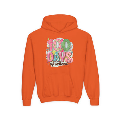Youth 100 Days of School Hoodie, Fun School Spirit Wear, Kids Sweatshirt for Celebrations, Great for Classroom Parties, Cute Gift Idea Orange